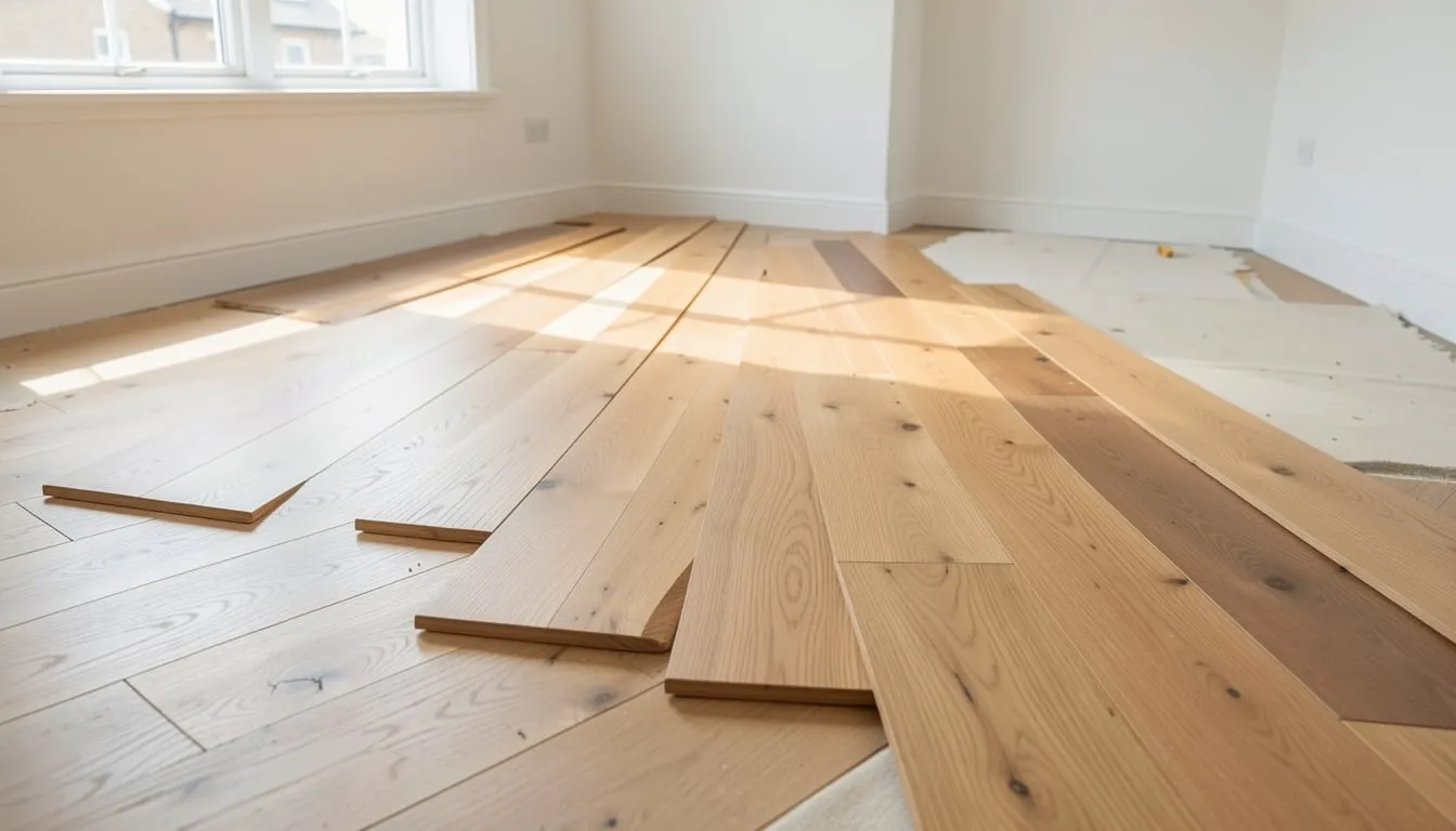 Posa di parquet in rovere in un locale luminoso