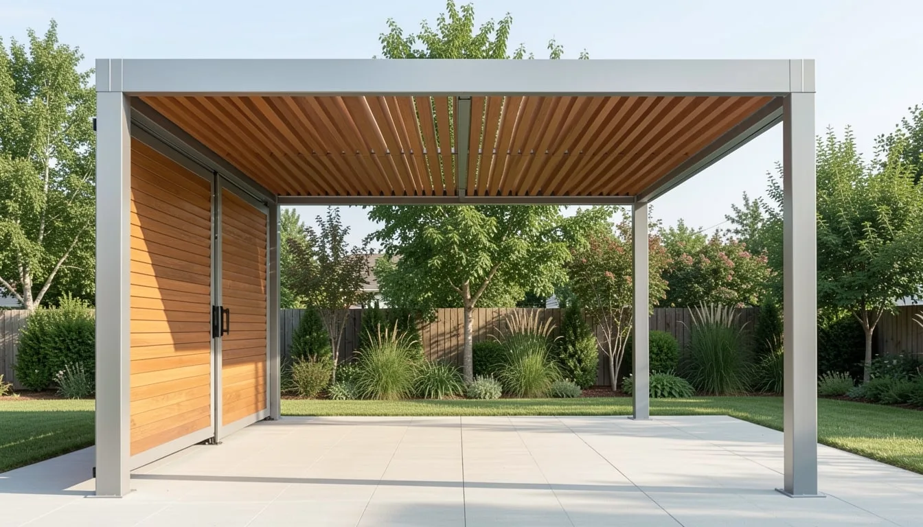Pergola in alluminio, tetto scorrevole — colore Effetto legno